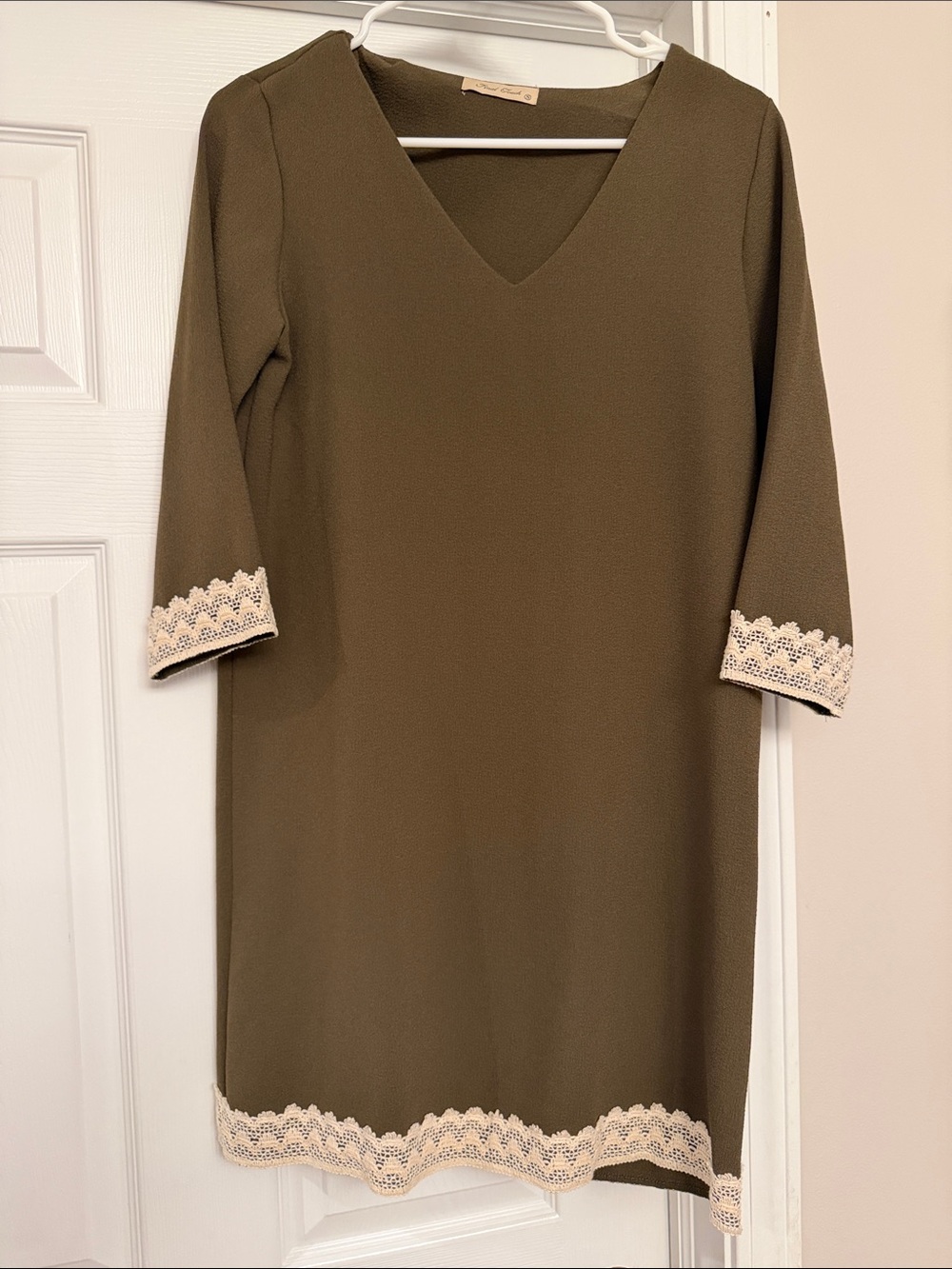 Final Touch Olive Dress with Cream Lace Trim